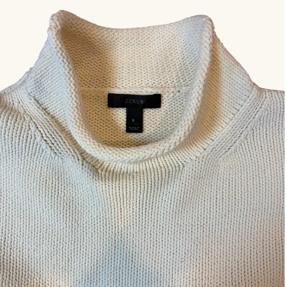 J.CREW Women's 1988 Rollneck Sweater Size Small Ivory Cotton Blend Pullover - Picture 2 of 9